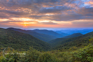 Original fine art photography of the sun setting over the Blue Ridge Mountains!