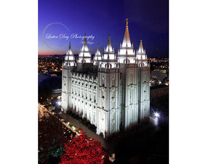 A rare image of the Salt Lake City Temple at dusk taken from up high!