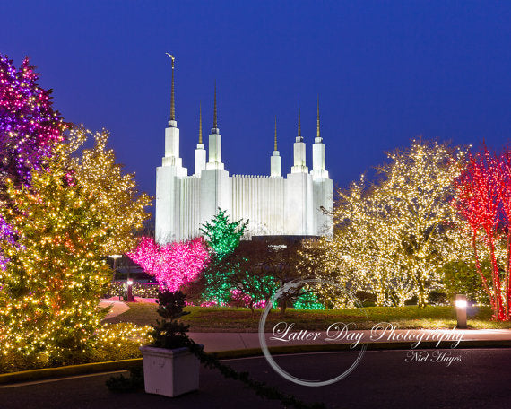 Original fine art photography print of the Washington DC Temple's Christmas light display.