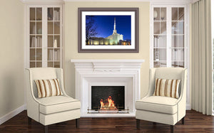 Original fine art photography print of the Denver Colorado LDS Temple at night time.